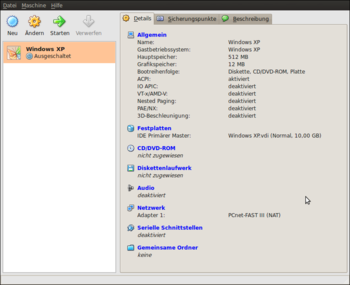 VirtualBox: Fertig. Bereit zur Installation des Betriebssystems