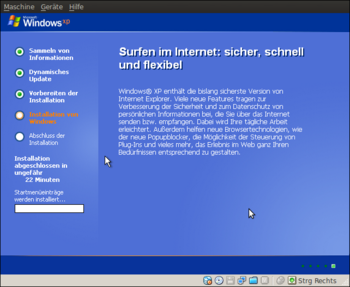 VirtualBox: Installation von Microsoft Windows XP